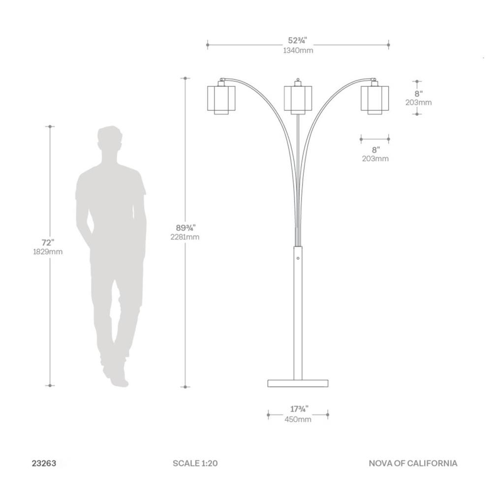 Marilyn 3 Light Arc Floor Lamp 90″ Dimensions