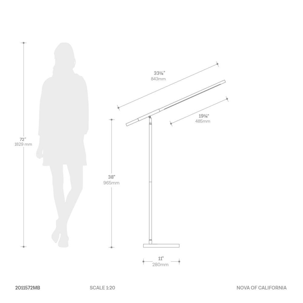 Port Floor Lamp - Matte Black, Natural Ash Wood Finish, Touch Dimmer Switch Dimensions