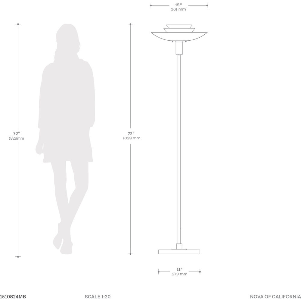 Rancho Mirage Torchiere Floor Lamp - Matte Black & Gold-Leaf Shade, Weathered Brass, Black Marble Base, Dimmer Dimensions